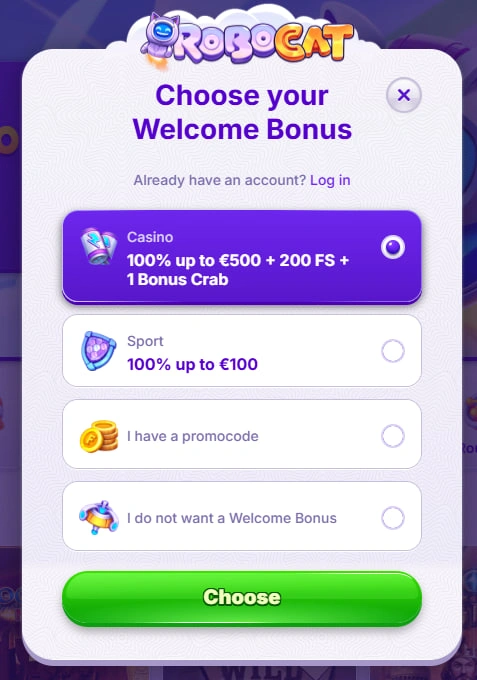RoboCat Casino Registrierung